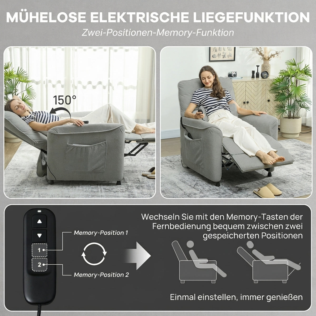 Relaxsessel Fernsehsessel Elektrisch mit Liegefunktion Heizung Vibrationsmassage