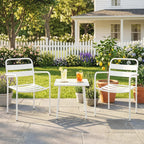 Bistroset 3 teiliges Metall Gartenmöbel-Set mit 2 Gartenstühlen, Glastisch, Lamellen-Design, Rostbeständig