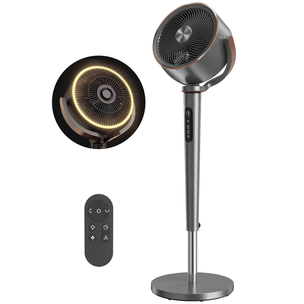 Standventilator Luftzirkulator Lüfter mit 12 Geschwindigkeitsstufen LED-Display Fernbedienung 70°+90° Oszillation Grau