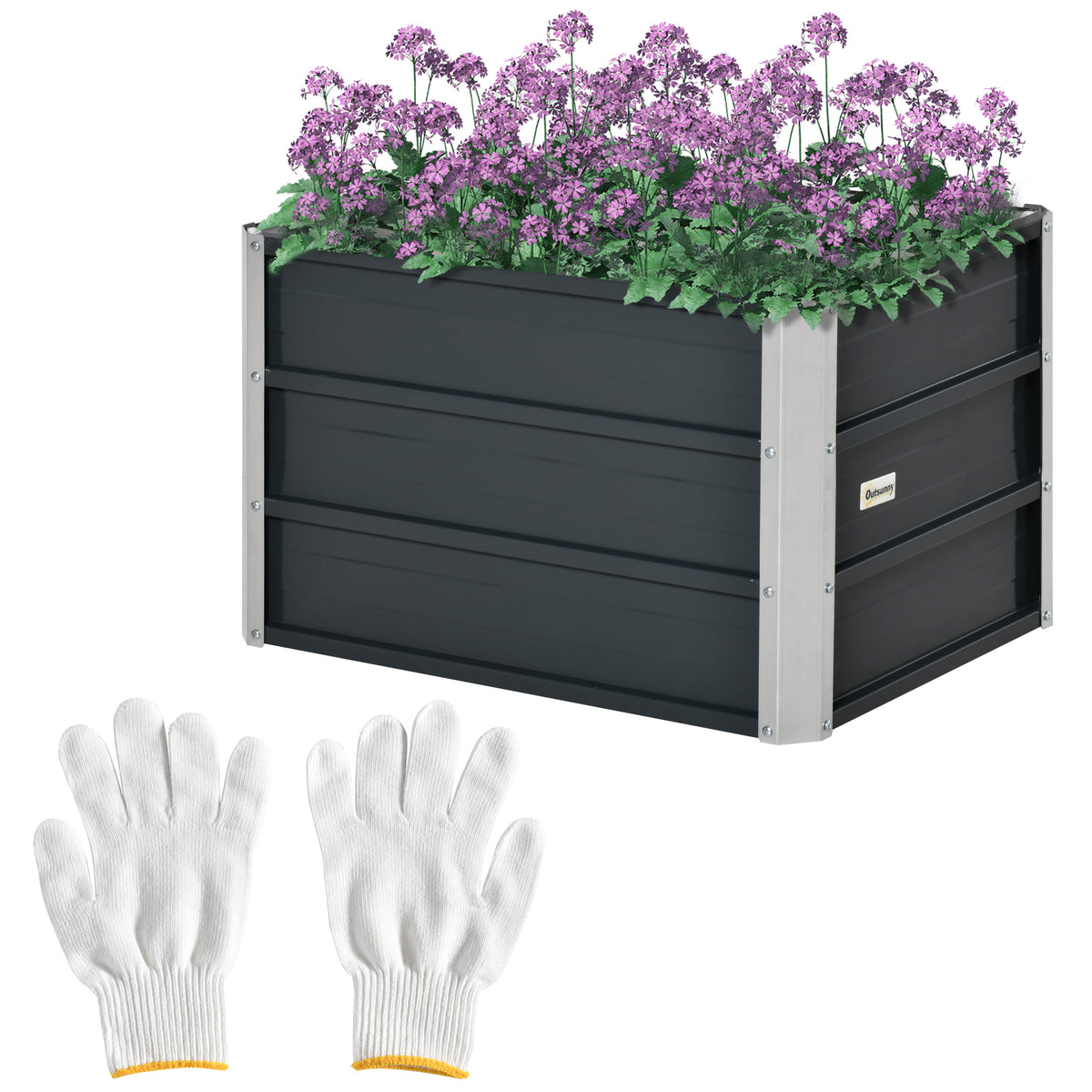 108L Raised Garden Bed, Galvanized Steel Elevated Planter Box w/ Installation Gloves for Backyard, Patio to Grow Vegetables, Herbs, and Flowers, 66 x 47 x 40cm, Grey