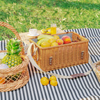 Picknickkorb aus Weidenholz Picknickkoffer für 4 Personen mit Picknickdecke Besteck Set, Flascheöffner Hellbraun