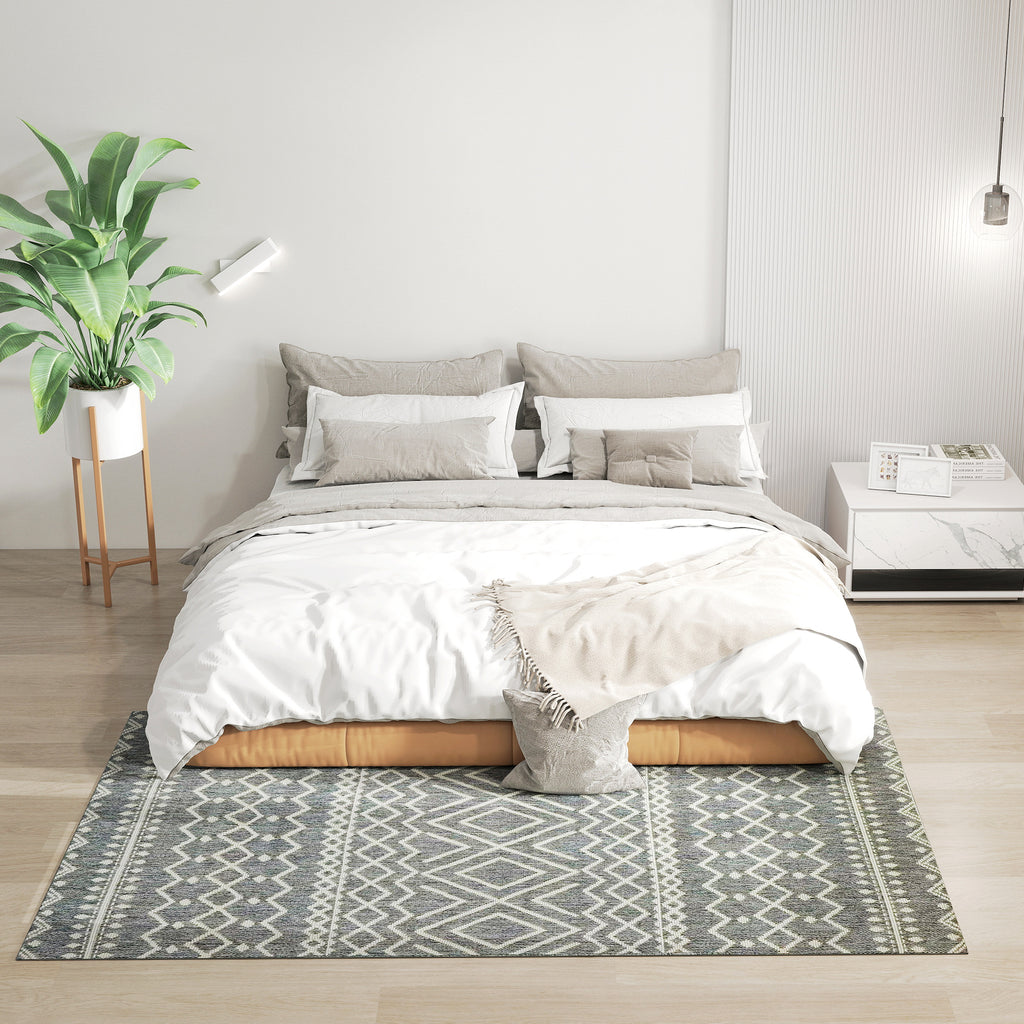 Teppich f¨¹r drinnen und drau?en, Boho-Design, leicht zu reinigen, Grau
