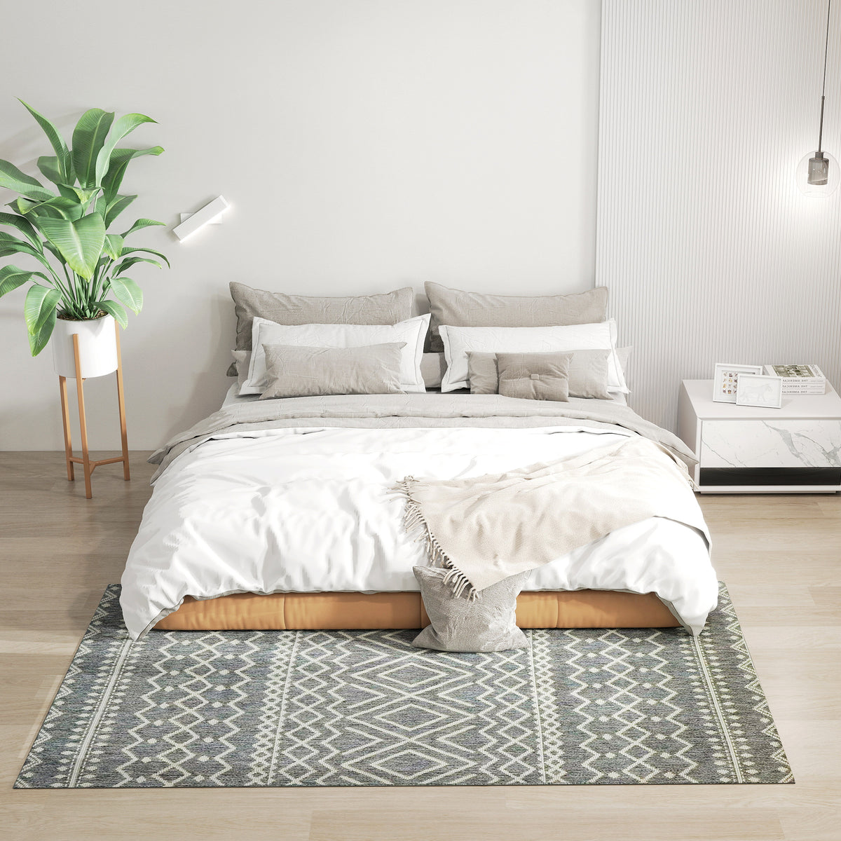 Teppich f¨¹r drinnen und drau?en, Boho-Design, leicht zu reinigen, Grau