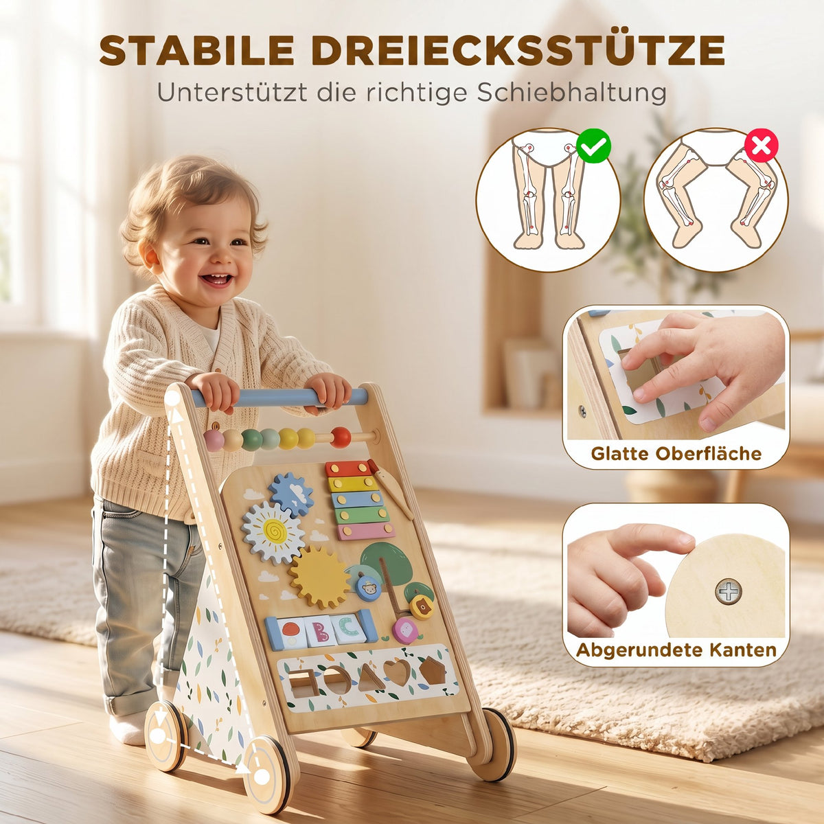 Baby Lauflernwagen Holz Gehhilfe mit Rädern ab 18 Monaten
