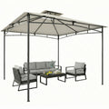 Pavillon 3x3m Wasserabweisend Stabil Winterfest Gartenpavillon mit zurückziehbar Obenrahmen Doppeldach Cremeweiß
