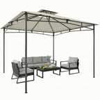 Pavillon 3x3m Wasserabweisend Stabil Winterfest Gartenpavillon mit zurückziehbar Obenrahmen Doppeldach Cremeweiß