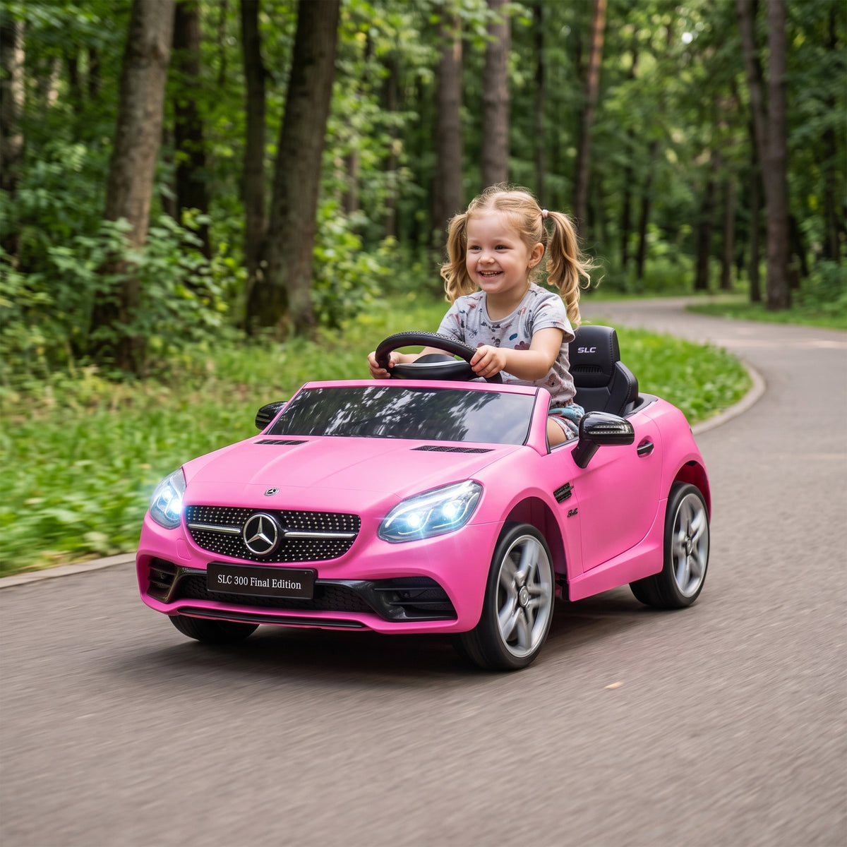 Kinder-Elektroauto, mit LED-Scheinwerfern, Sicherheitsgurt, Hupe, Musik, 3 bis 5 km/h, Rosa, 107 x 62,5 x 44cm