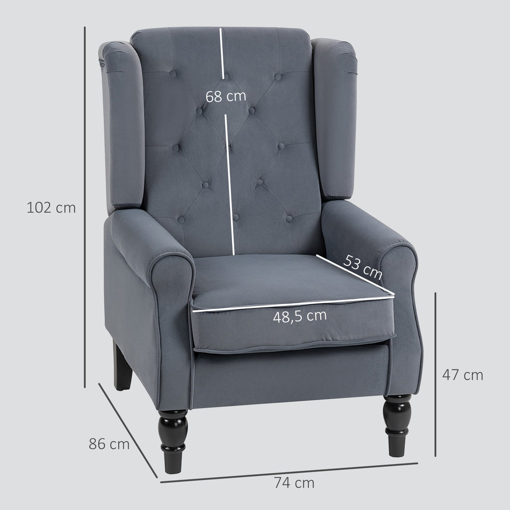 Ohrensessel Relaxsessel Sessel, Vintage-Design, Knopfheftung, gedrechselte Beine, 74 cm x 86 cm x 102 cm, Grau