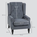 Ohrensessel Relaxsessel Sessel, Vintage-Design, Knopfheftung, gedrechselte Beine, 74 cm x 86 cm x 102 cm, Grau