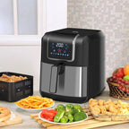Dual Zone Hei?luftfritteuse 6,5 L Airfryer 1700W mit 2 F?cher, 8 Programme, LED-Display, Antihaftbeschichtung, Fritteuse mit ?l, Schwarz