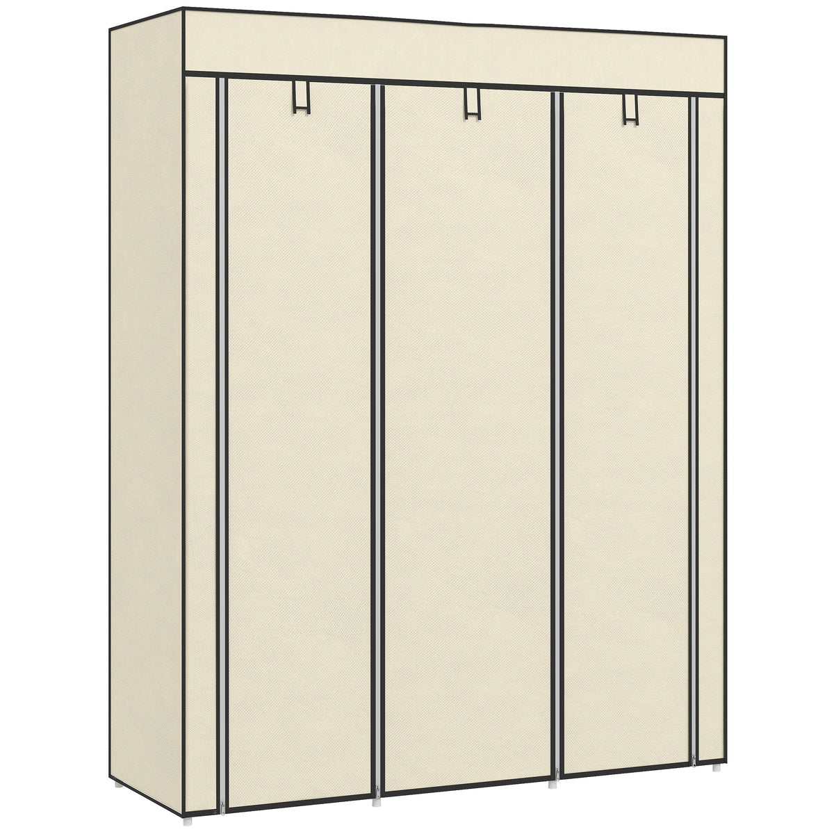 Fabric Wardrobe, with Rails and Shelves - Cream White
