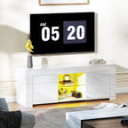 TV-Schrank mit LED-Beleuchtung, 2 Schrankt¨¹ren, Glasregal, Kabell?cher, f¨¹r Wohnzimmer, Spanplatte, Wei?