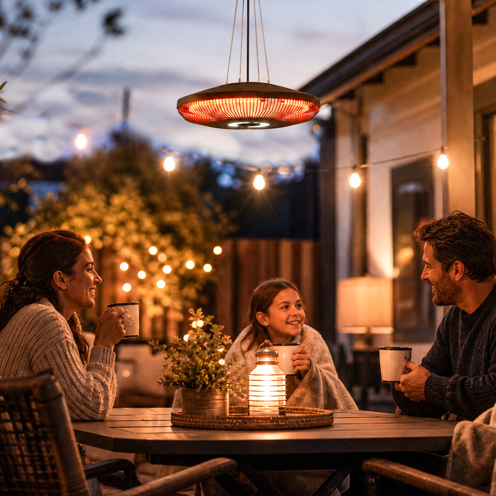 Infrarot Heizstrahler Hängend 2000W Carbonfaser Deckenheizstrahler mit LED-Beleuchtung Touch & Fernbedienung 2 Heizstufe