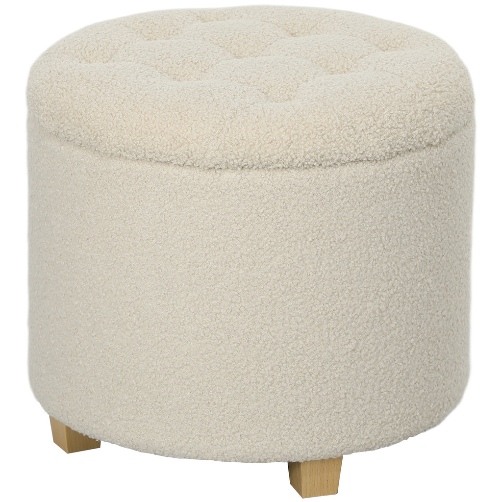 Runder Sitzhocker mit Stauraum, Deckel und Holzbeinen, Fu?hocker f¨¹r Wohnzimmer, Flur, Schlafzimmer, Cremewei?