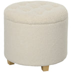 Runder Sitzhocker mit Stauraum, Deckel und Holzbeinen, Fu?hocker f¨¹r Wohnzimmer, Flur, Schlafzimmer, Cremewei?