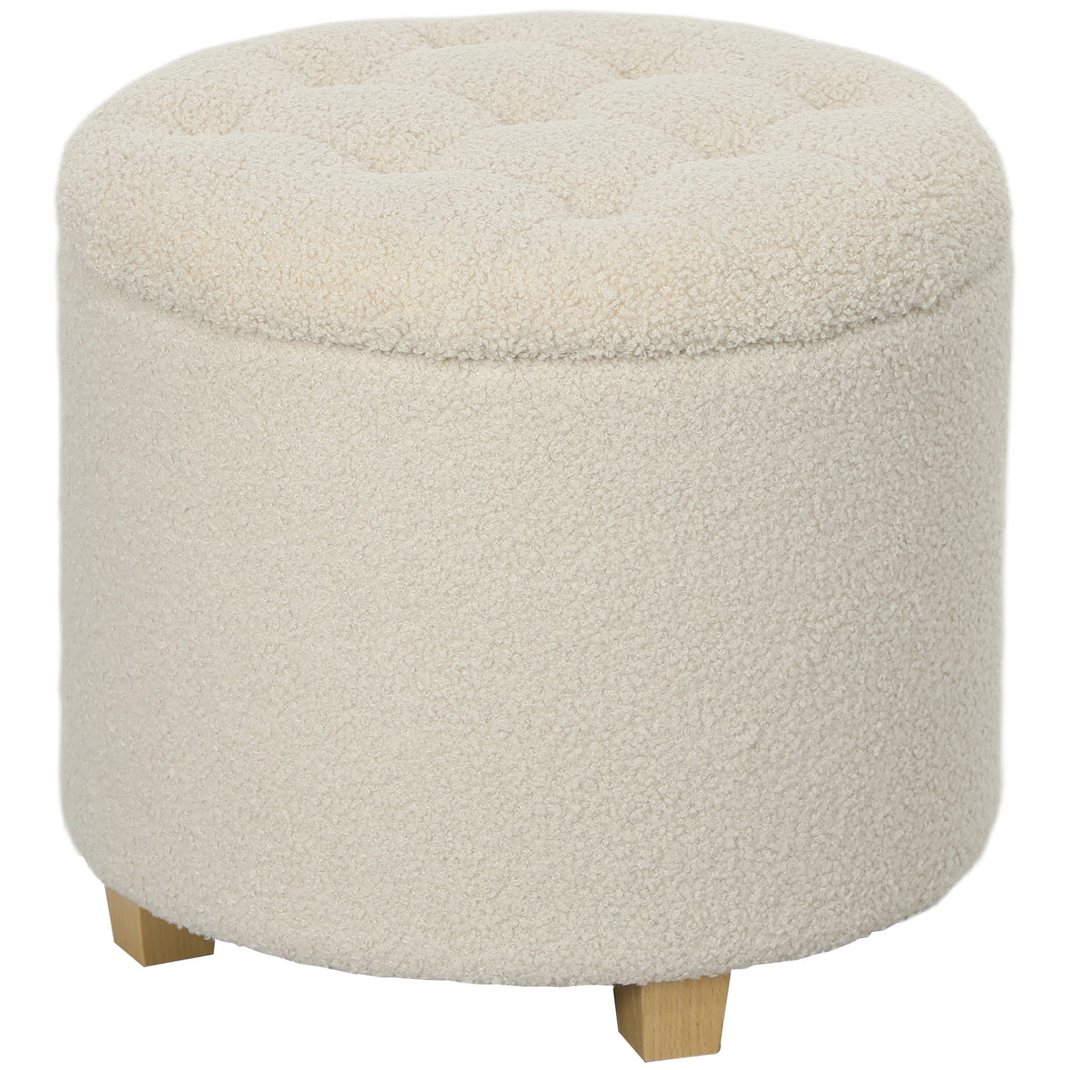 Runder Sitzhocker mit Stauraum, Deckel und Holzbeinen, Fu?hocker f¨¹r Wohnzimmer, Flur, Schlafzimmer, Cremewei?
