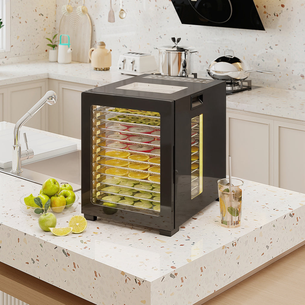 D?rrautomat D?rrger?t, 850 W, 40-70¡ãC Temperaturregler, 48 Std. Timer, 12 Einlegef?cher Edelstahl Schwarz