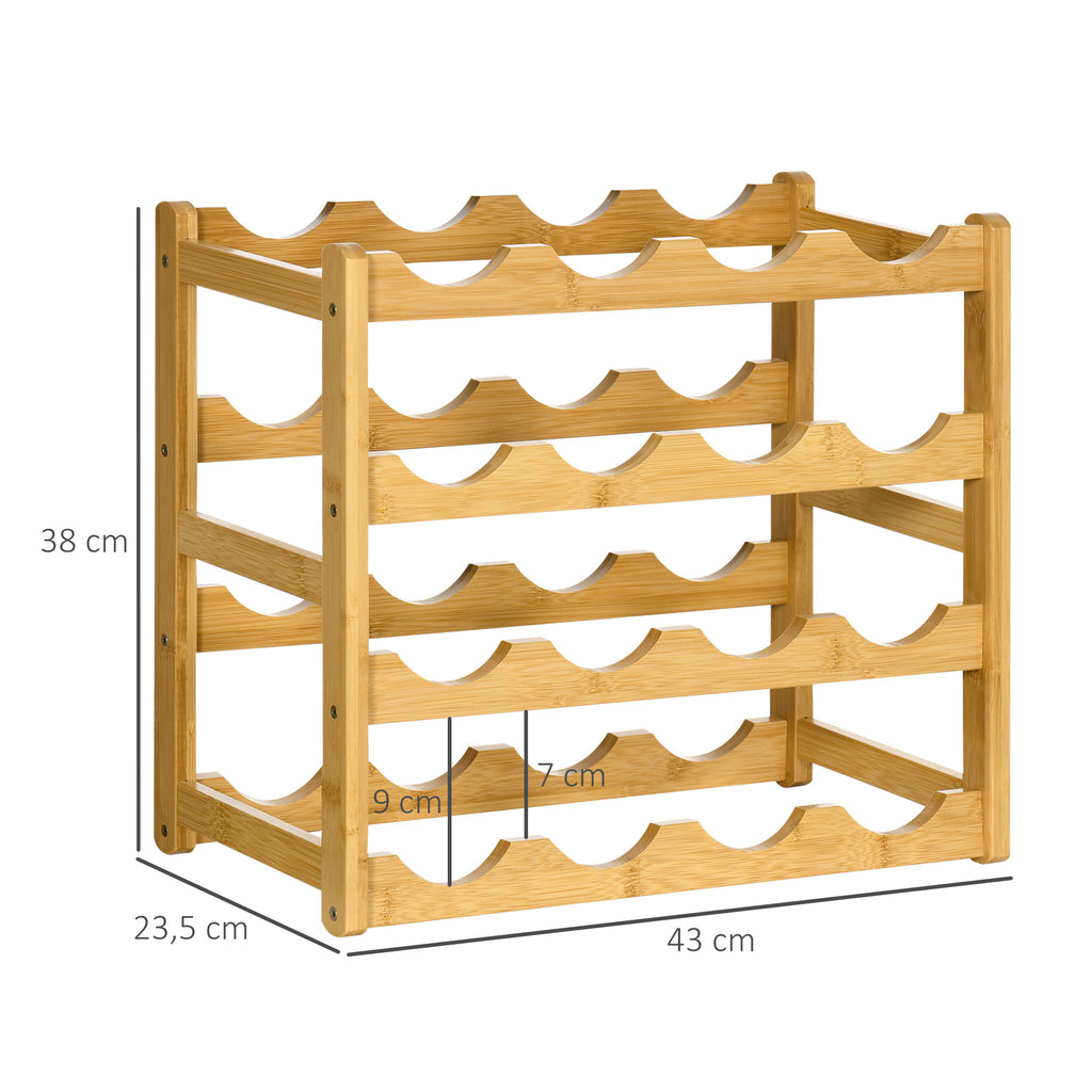 Weinregal aus Bambus f¨¹r 16 Weinflaschen, 4 Regale, 43 cm x 23,5 cm x 38?cm Natur