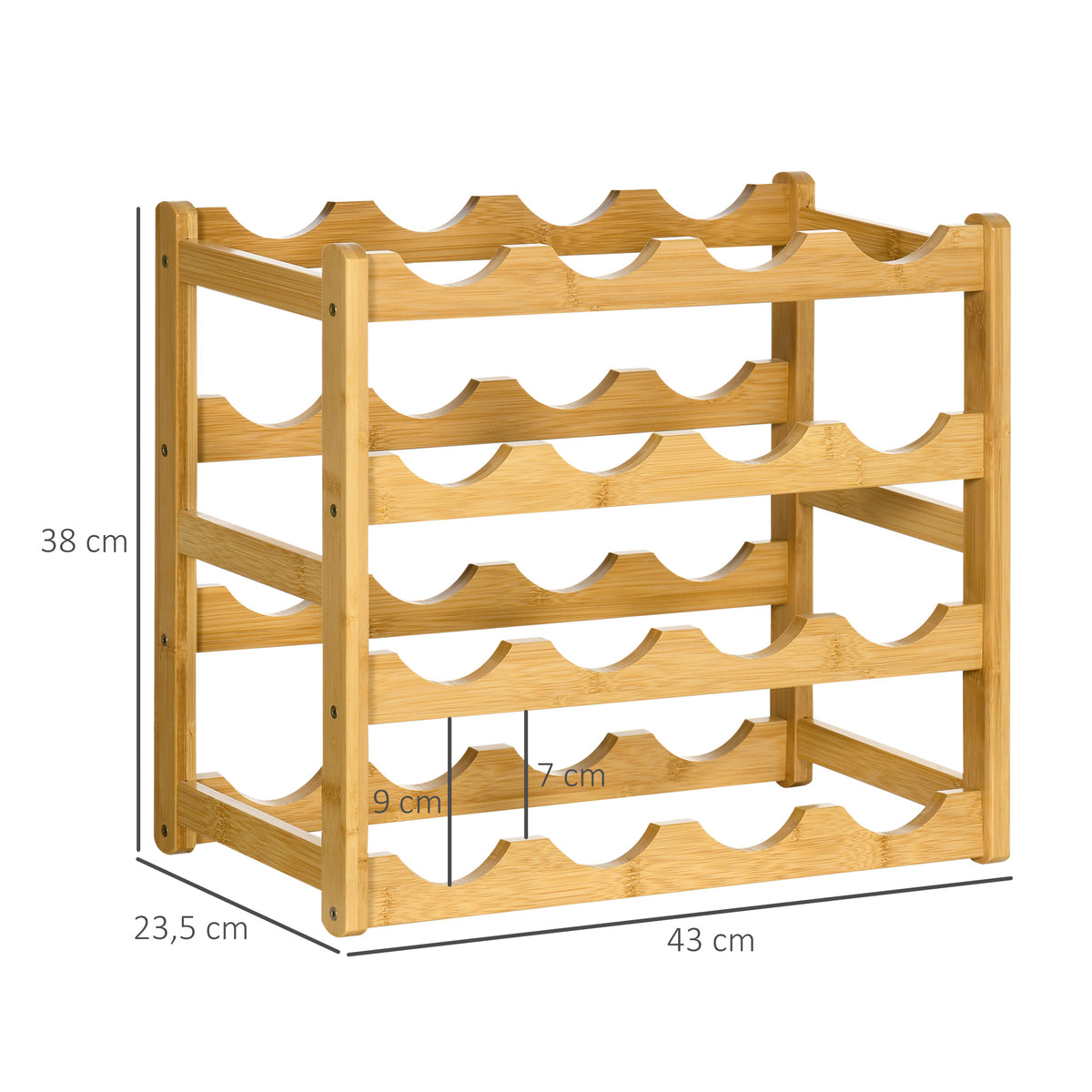 Weinregal aus Bambus f¨¹r 16 Weinflaschen, 4 Regale, 43 cm x 23,5 cm x 38?cm Natur