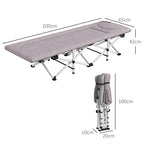 Feldbett, Campingbett, klappbar, weich, bis 200 kg, rostfreies Metallgestell, 185 x 65 x 37 cm, Grau
