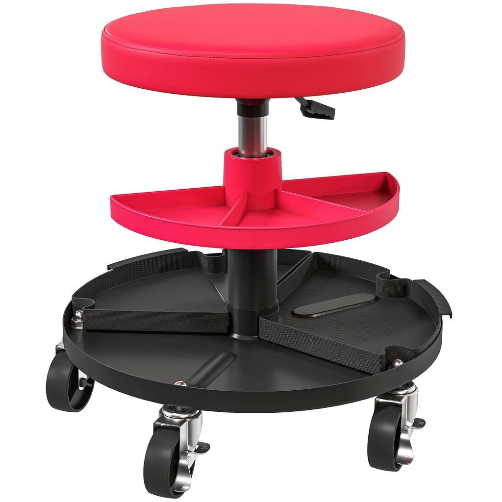 Werkstatthocker mit Rollen Tabletts höhenverstellbar 40-51cm Rollhocker bis 135 kg belastbar Rot