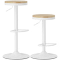 Barhocker 2er Set, Höhenverstellbar 360° Drehbar Barstuhl mit Stahlgestell Fußstütze 38,5x38,5x60-80 cm Naturholz+Weiß