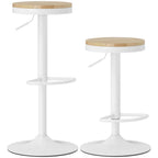 Barhocker 2er Set, Höhenverstellbar 360° Drehbar Barstuhl mit Stahlgestell Fußstütze 38,5x38,5x60-80 cm Naturholz+Weiß