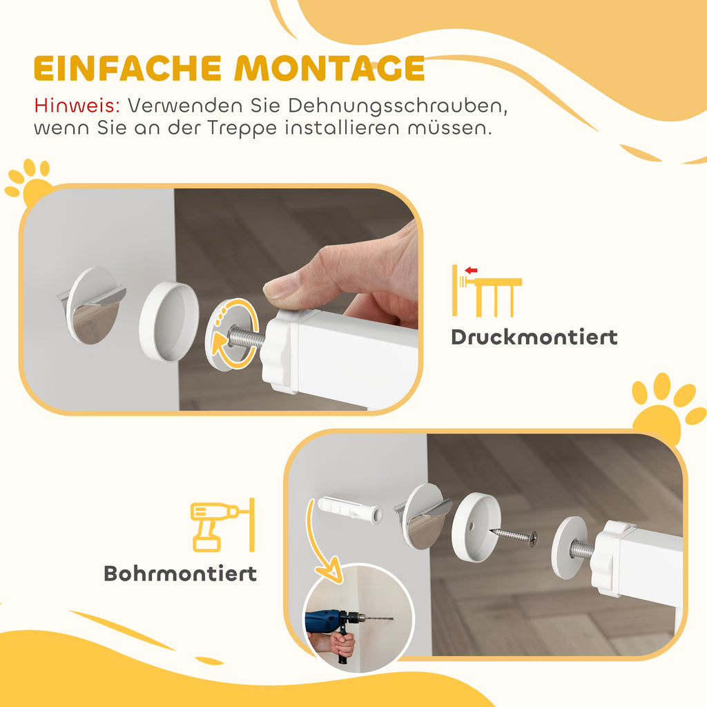 Extra Wide Dog Safety Gate, with Door Pressure, for Doorways, Hallways, Staircases - White