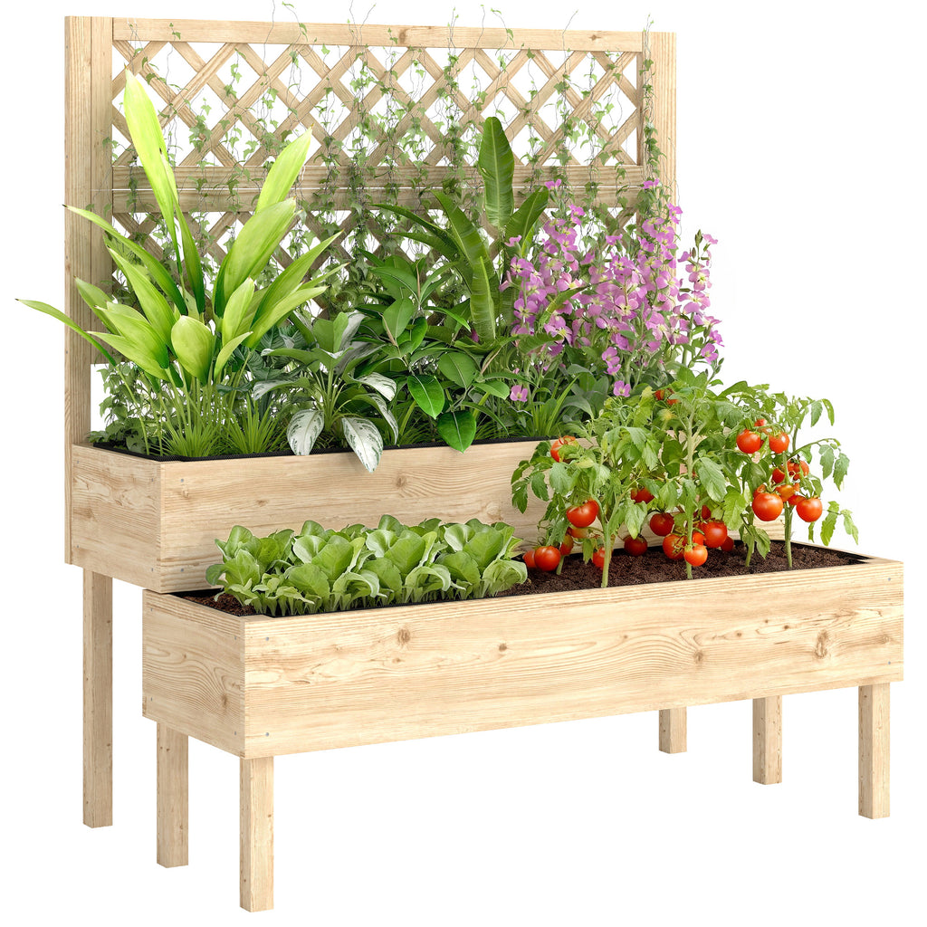 Raised Garden Bed 2-Tier Stepped Design Planter Box with Trellis for Climbing Plants 108x62x120 cm
