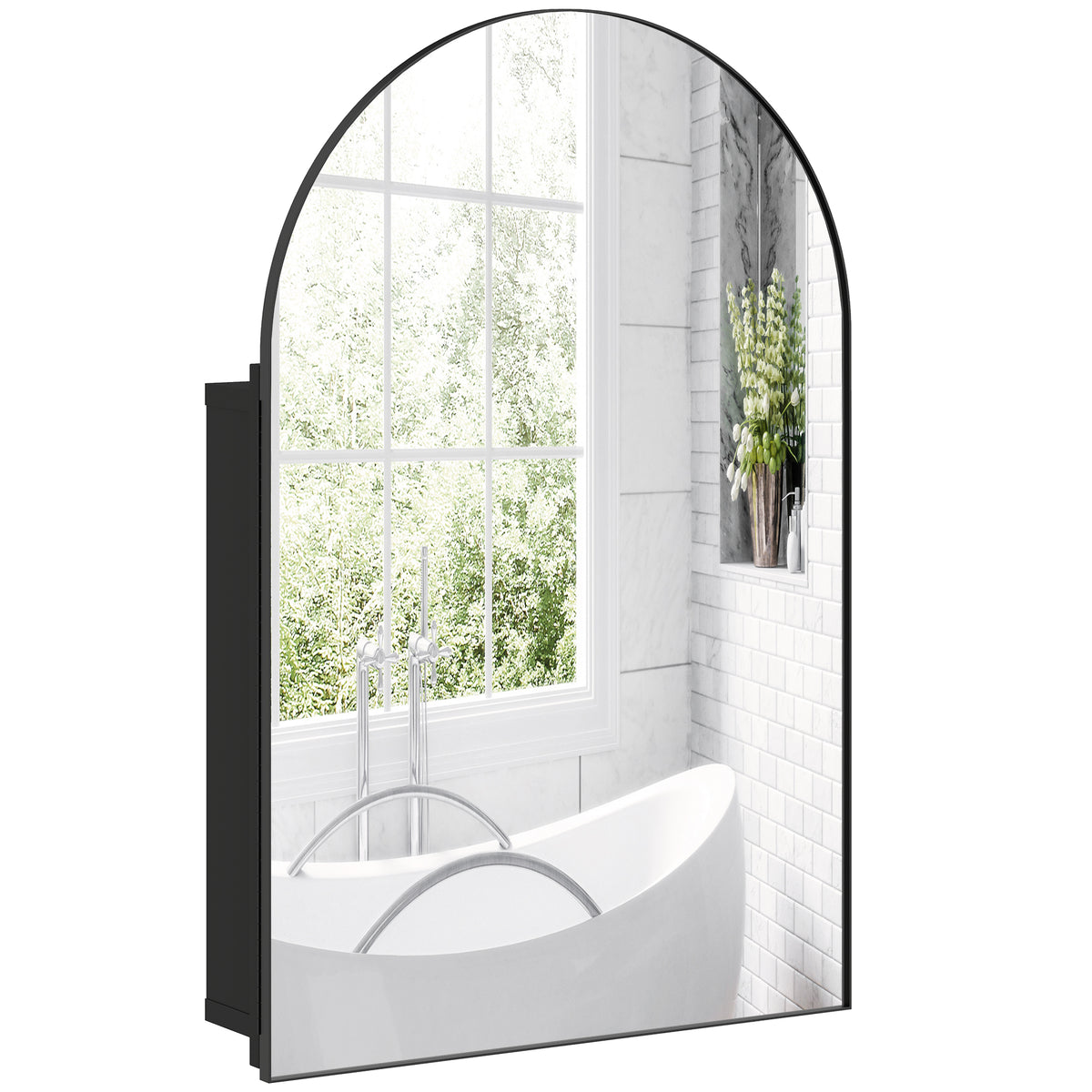 Bathroom Mirror Cabinet with Mirror, Arched Wall Mounted Bathroom Cabinet with Storage Shelves, Black