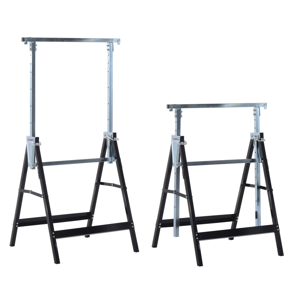 2er Set Arbeitsbock Belastbarkeit bis 200 kg klappbar Sägebock höhenverstellbar 80-130 cm Gerüstbock aus Stahl Unterstellbock Klappbock Stützbock Schwarz
