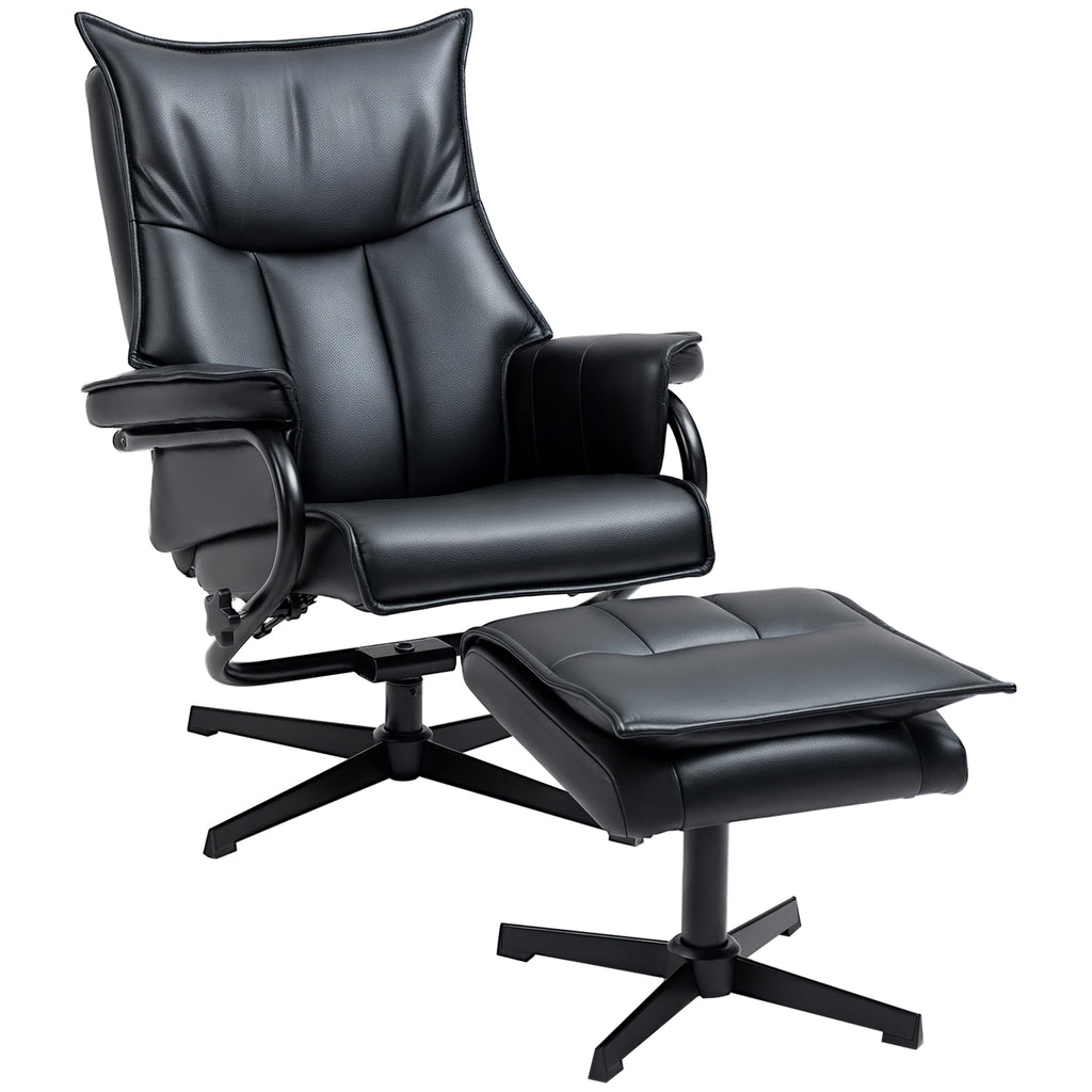Relaxsessel mit Hocker, drehbar, neigbare Rückenlehne, Stahlrahmen, schwarz
