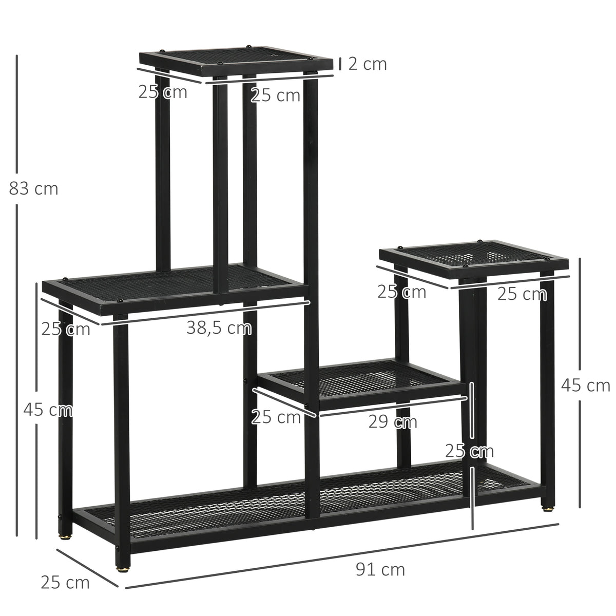 Pflanzenregal mit 4 Regalen, wetterbest?ndig, Blumentreppe, 91 cm x 25 cm x 83 cm, Schwarz