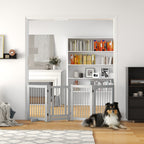 Freistehendes Hundegitter, 4 Paneele, flexibel, Kiefernholz, 204L x 36B x 75H cm, Hellgrau