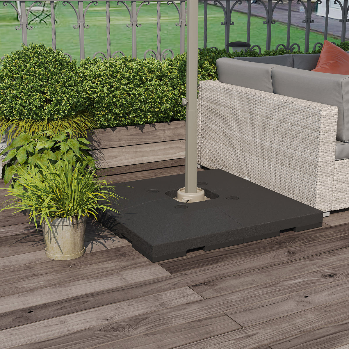 4 x Sonnenschirmgewicht Sonnenschirmständer befüllbar mit Sand Wasser HDPE-Kunststoff Schwarz Maße pro Element 51 x 51 x 12 cm bis zu 130 kg
