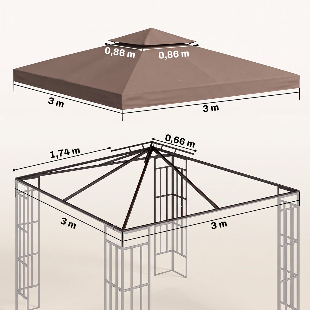 3x3 m Double-Tier Canopy Top Replacement-Coffee