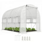 Walk-in Polytunnel Greenhouse Green House with Roll-up Sidewalls, UV-resistant PE Cover, 3 x 2 x 2m, White