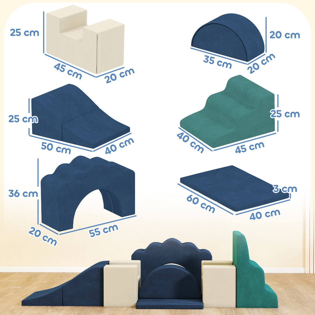 7 Piece Kids Soft Play Set with Detachable Cover, Baby Indoor Climb and Crawl Foam Toys for Toddlers, Dark Blue