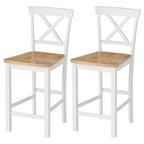 2er-Set Barstühle mit Rückenlehne und Fußstütze, Kautschukholz, für Küche, Esszimmer, Bar, Eiche+Weiß