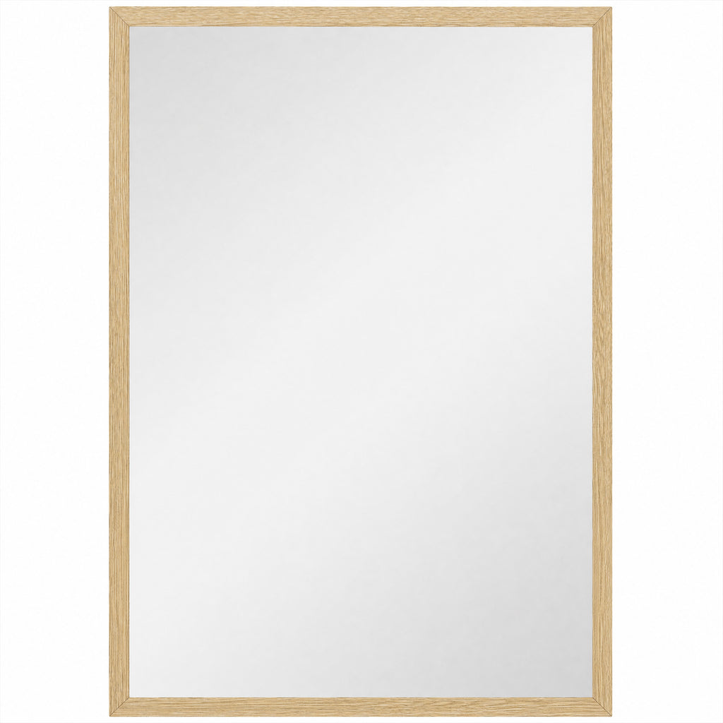 Wall Bathroom Mirror, 60 x 40 cm Wall-Mounted Mirror for Living Room, Bedroom, Hallway, Natural Wood Finish