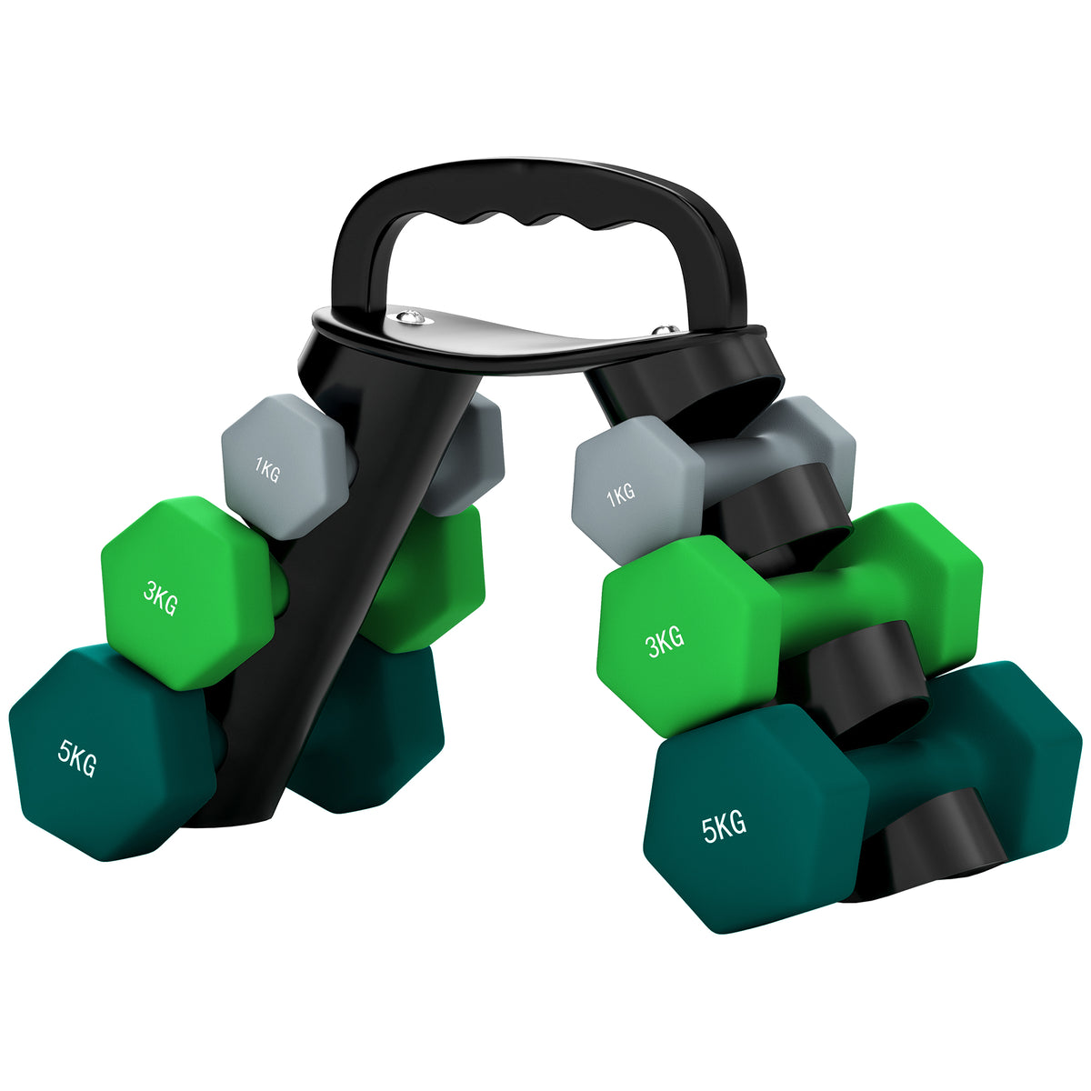 Dumbbells Set with Storage Rack, 2 x 1kg, 2 x 3kg, 2 x 5kg, Grey