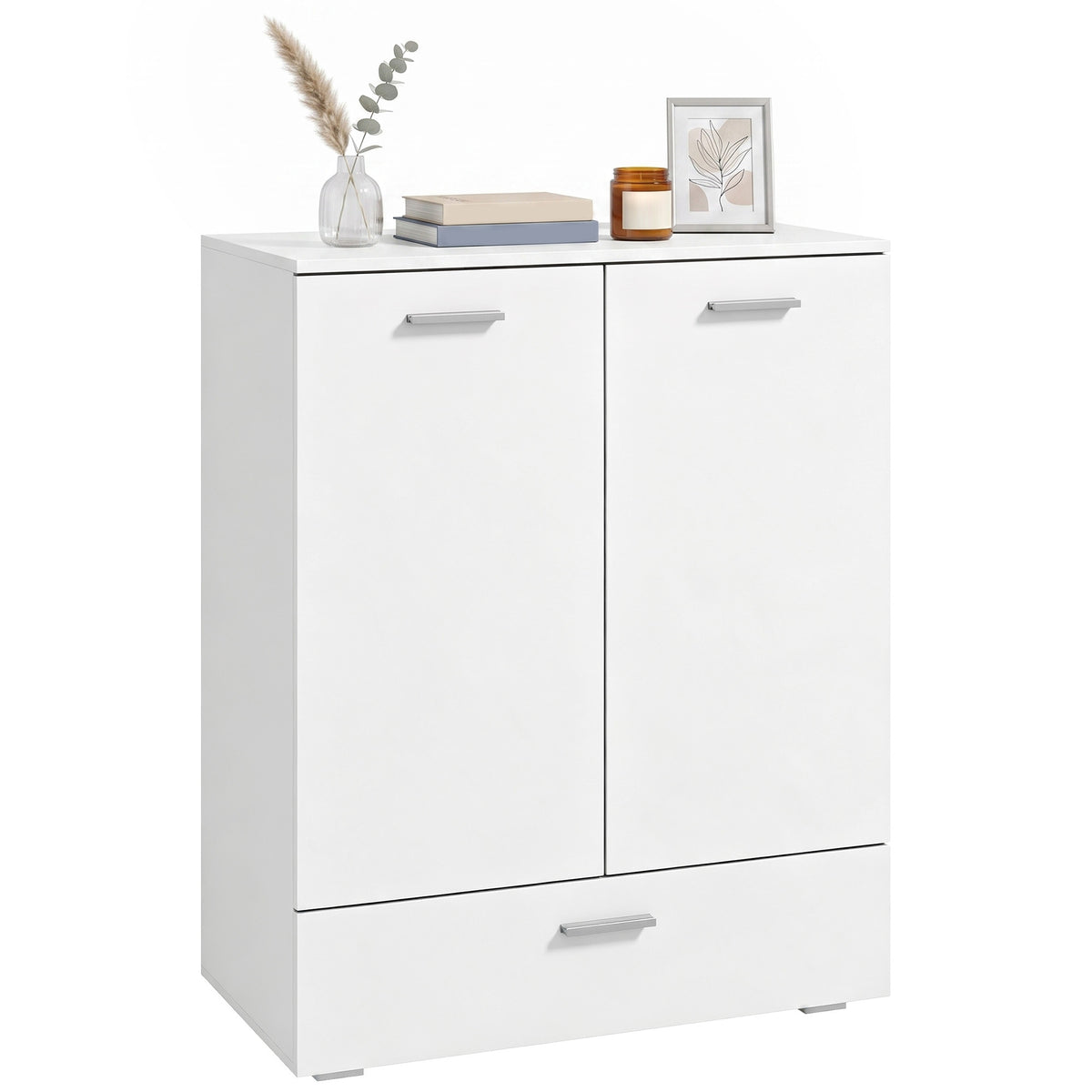 Modernes Sideboard, freistehender Aufbewahrungsschrank mit Schublade und verstellbarem Einlegeboden, Weiß