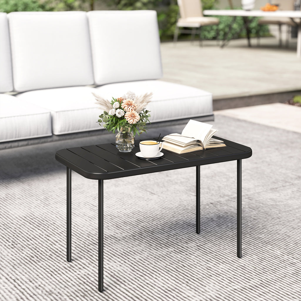 Beistelltisch Rechteckig Balkontisch aus Stahl pflegeleicht für Balkon Garten Terrasse Veranda 90x50x43 cm Schwarz
