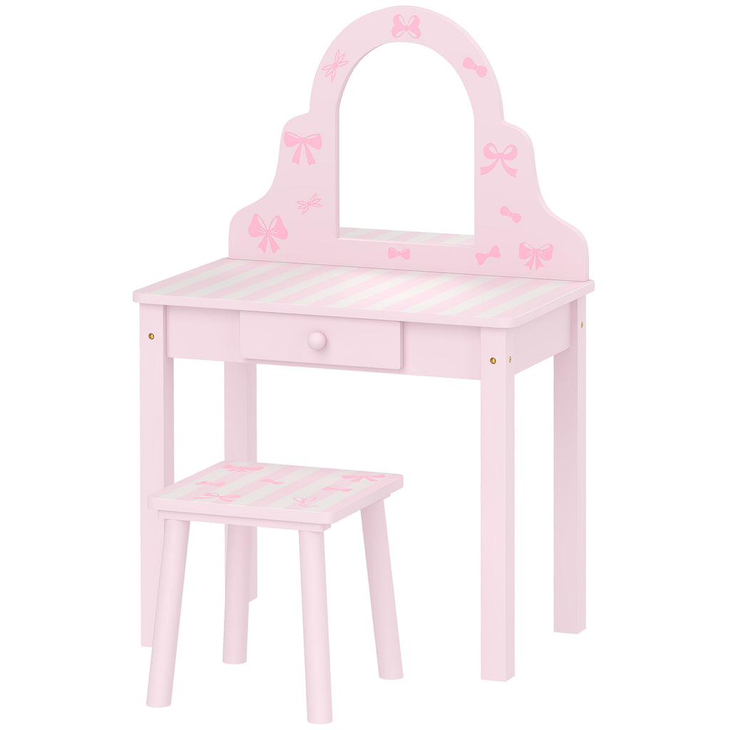 Kinder Schminktisch Set 2 in 1 mit Hocker für Mädchen 3-6 Rosa