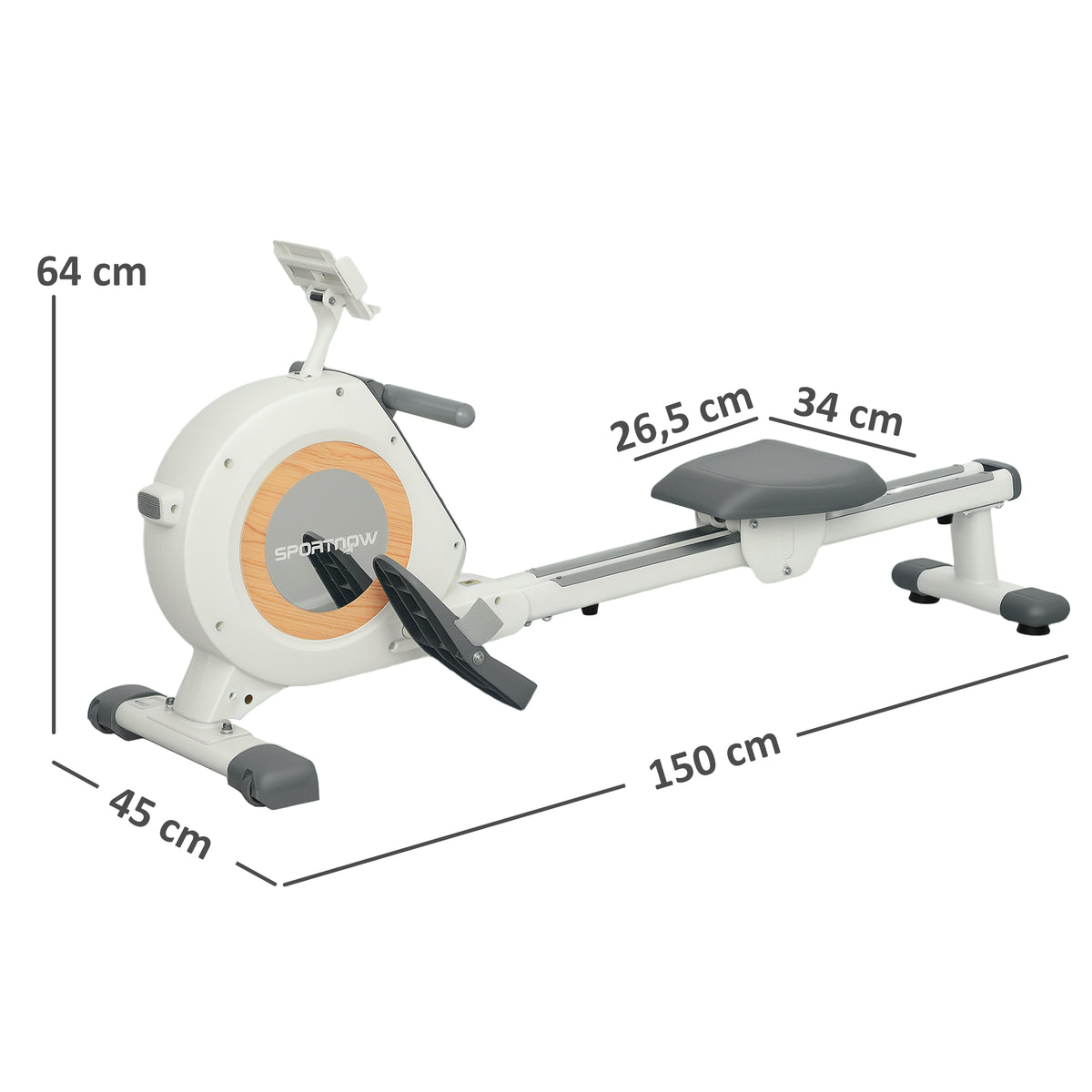 Rowing Machine, 16-Level Magnetic Rower Machine with LCD Monitor and Phone Holder, White
