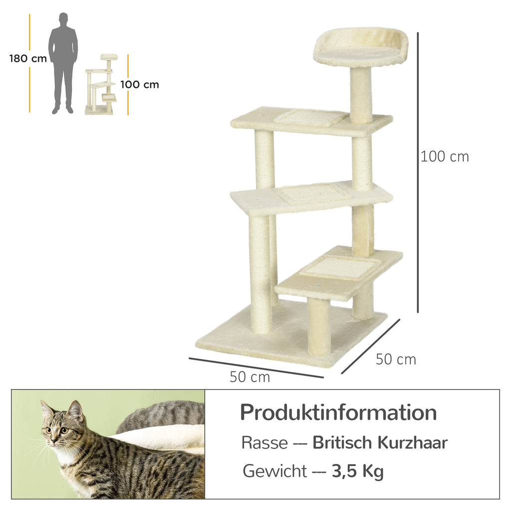100 cm Cat Tree for Indoor Cats Kitten Scratch Scratching Post Climbing Tower Activity Centre Beige