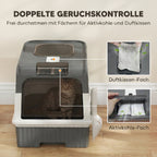 Enclosed Cat Litter Box with Lid, Pull-Out Drawer Tray, Scoop, 4 Deodorisation Bags, Front Entry & Top Exit, Grey