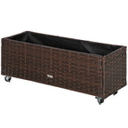 Hochbeet Poly Rattan mit Rollen Pflanzkasten mit Abflusslöchern Blumenkasten Blumenkübel Kaffee-Braun 94,5 x 31 x 36 cm