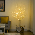 Künstliche Birke mit LEDs, biegsame Äste, Kunststoff und Metall, 150 cm, Weiß