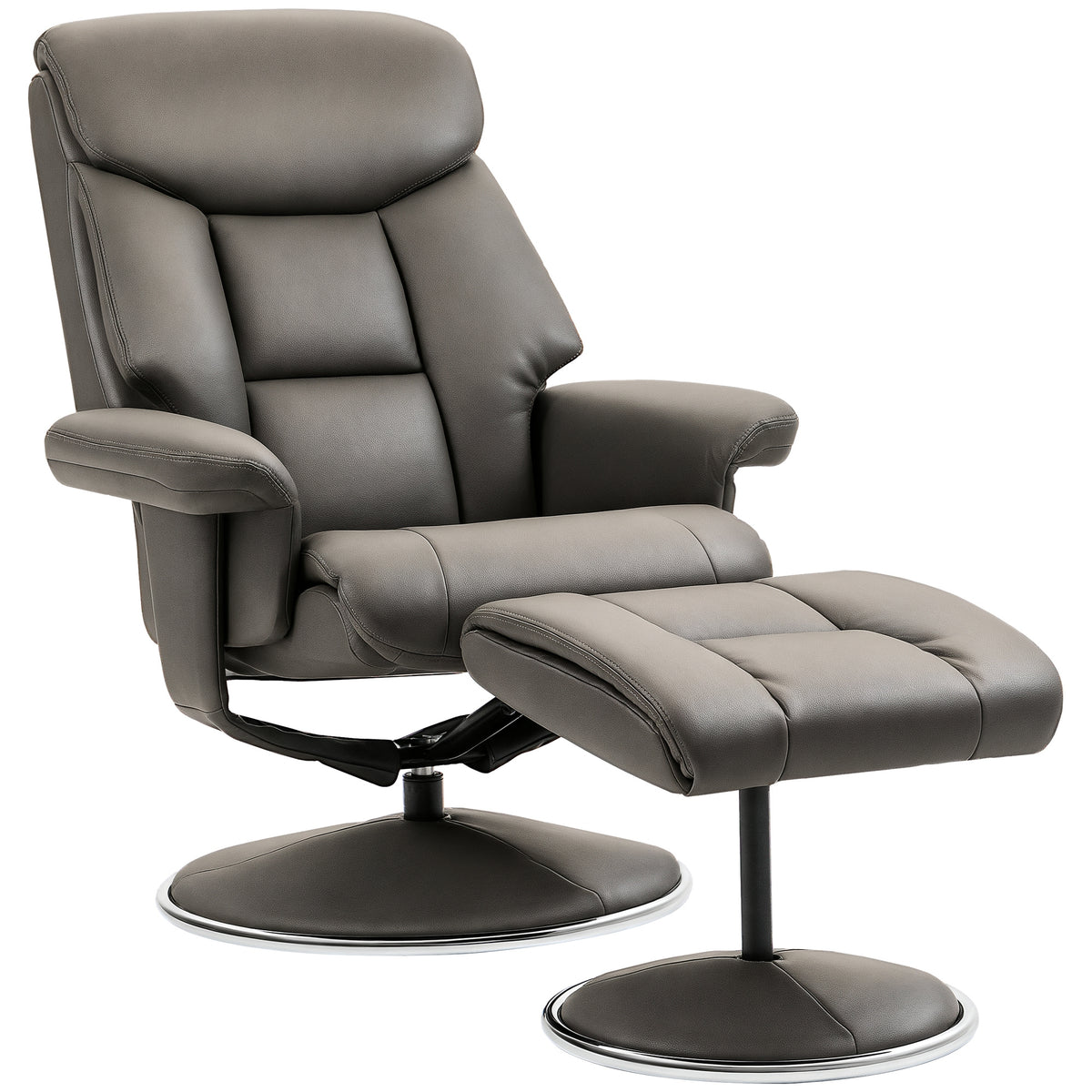Relaxsessel mit Hocker, Rückenlehne verstellbar, Kunstleder, bis 150 kg, Grau